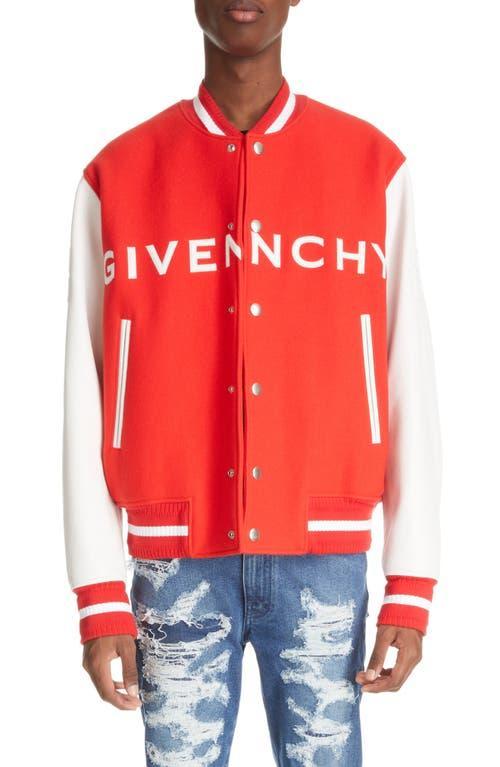 Givenchy Embroidered Logo Mixed Media Leather & Wool Blend Varsity Jacket Product Image