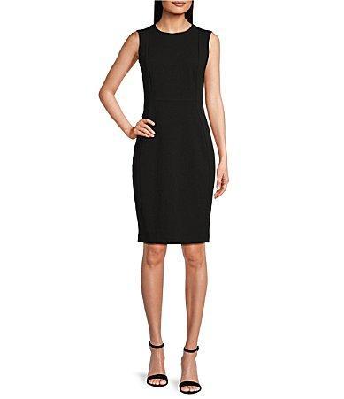 Calvin Klein Sleeveless Seam Front Scuba Crepe Crew Neck Sheath Dress Product Image