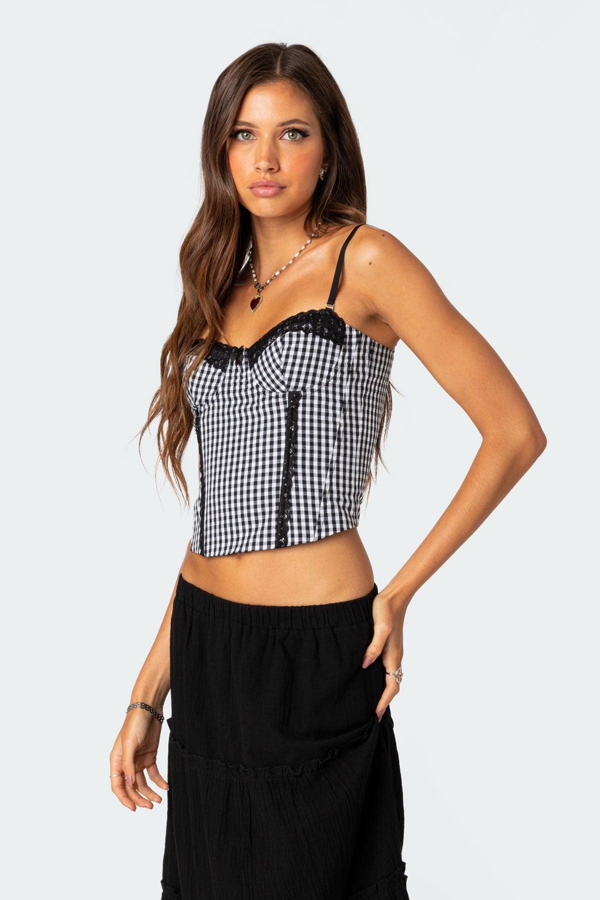 Gingham Lace Up Cupped Corset Product Image