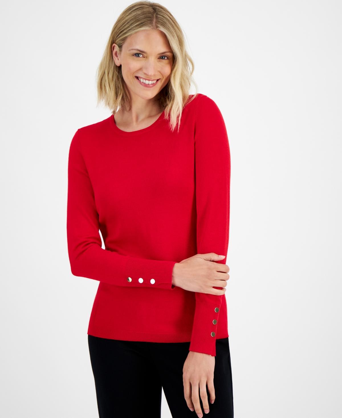 Jm Collection Womens Button-Sleeve Crewneck Sweater, Created for Macys product image