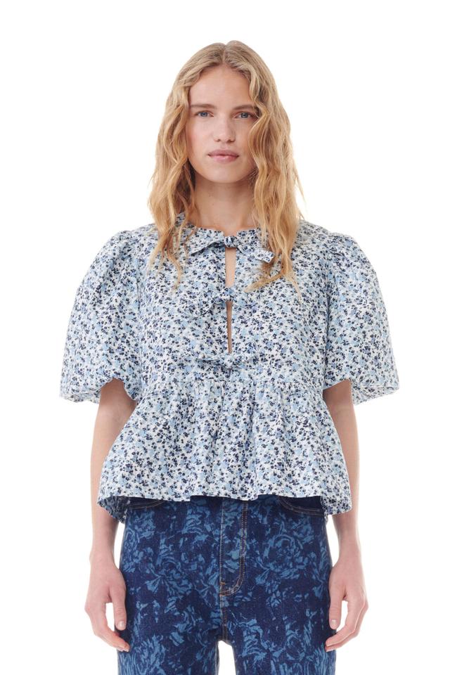 Floral Printed Cotton Poplin Peplum Blouse Product Image