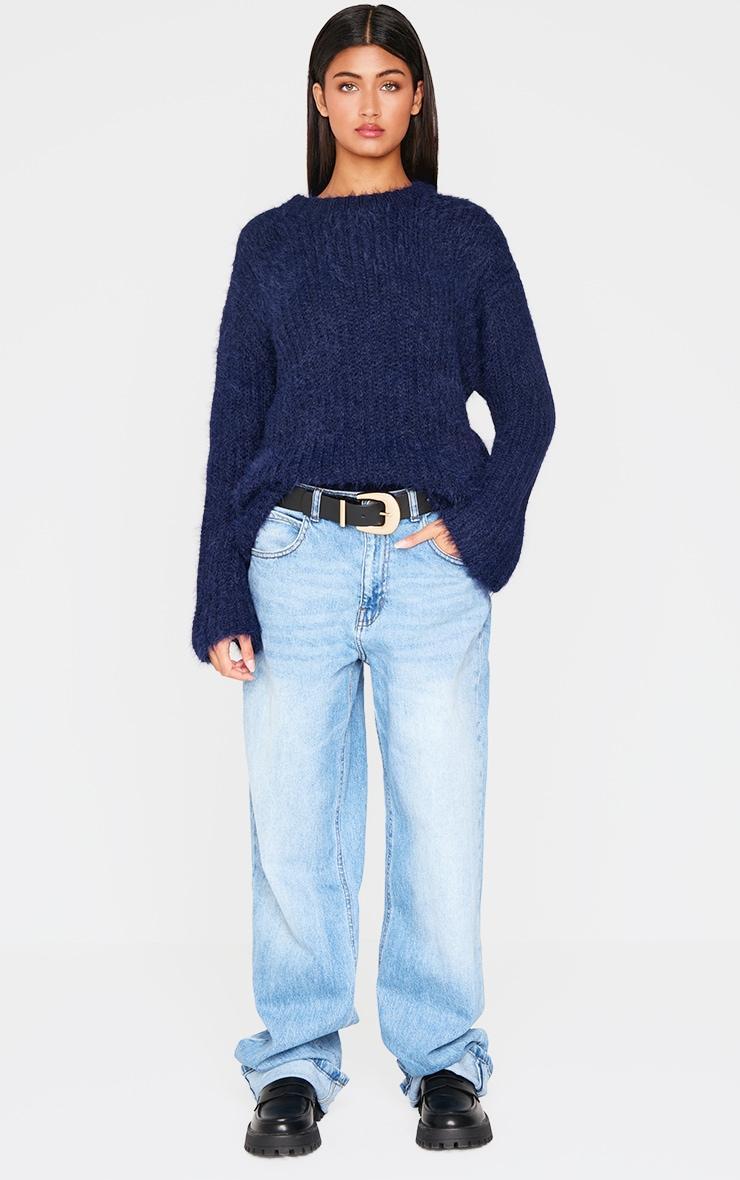 Navy Eyelash Knit Super Oversized Sweater Product Image