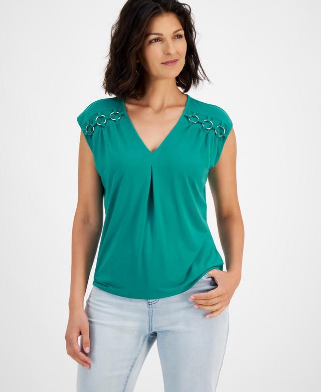 I.n.c. International Concepts Womens O-Ring-Sleeve Pleat-Front Blouse, Created for Macys Product Image