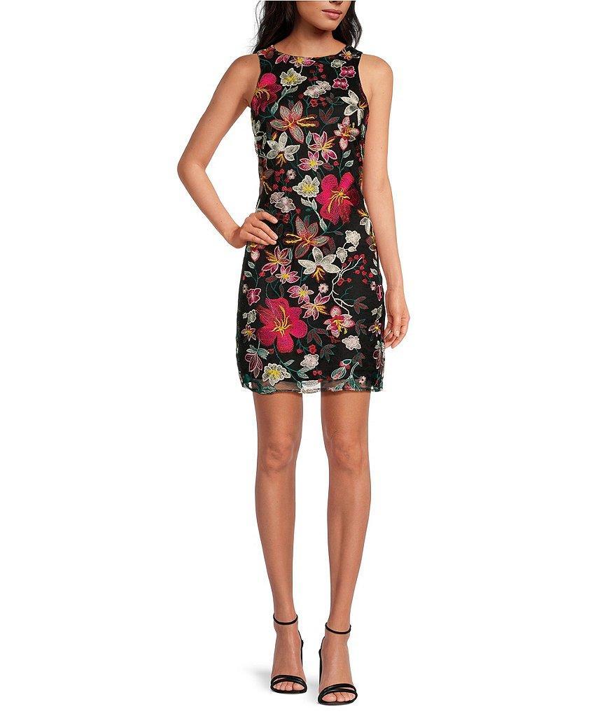 Sam Edelman Floral Embroidered Boat Neck Sleeveless Mini Dress Product Image