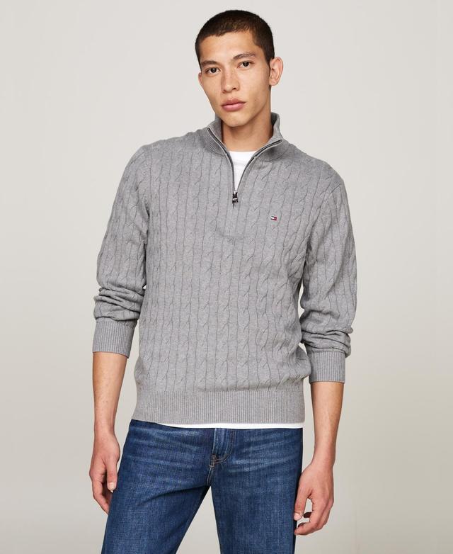 Tommy Hilfiger Mens Long-Sleeve Cable Knit Quarter-Zip Sweater Product Image