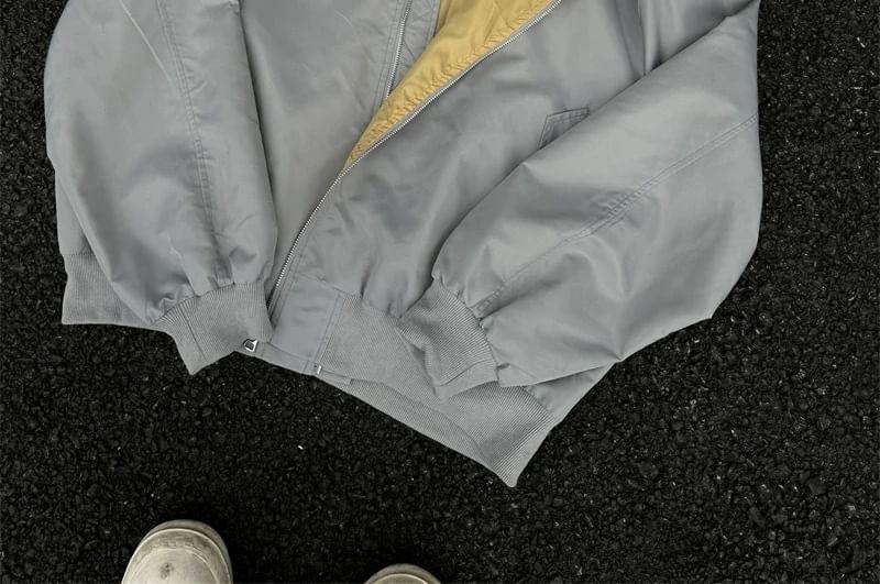 Plain Zip-Up Bomber Jacket Product Image