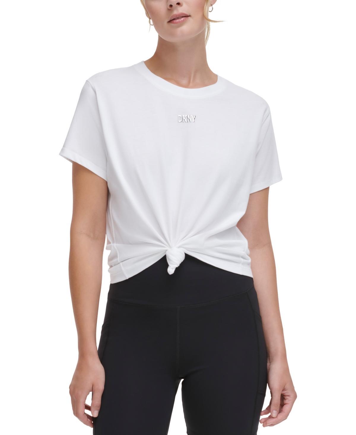 Dkny Sport Womens Knot-Front Metallic Logo T-Shirt Product Image