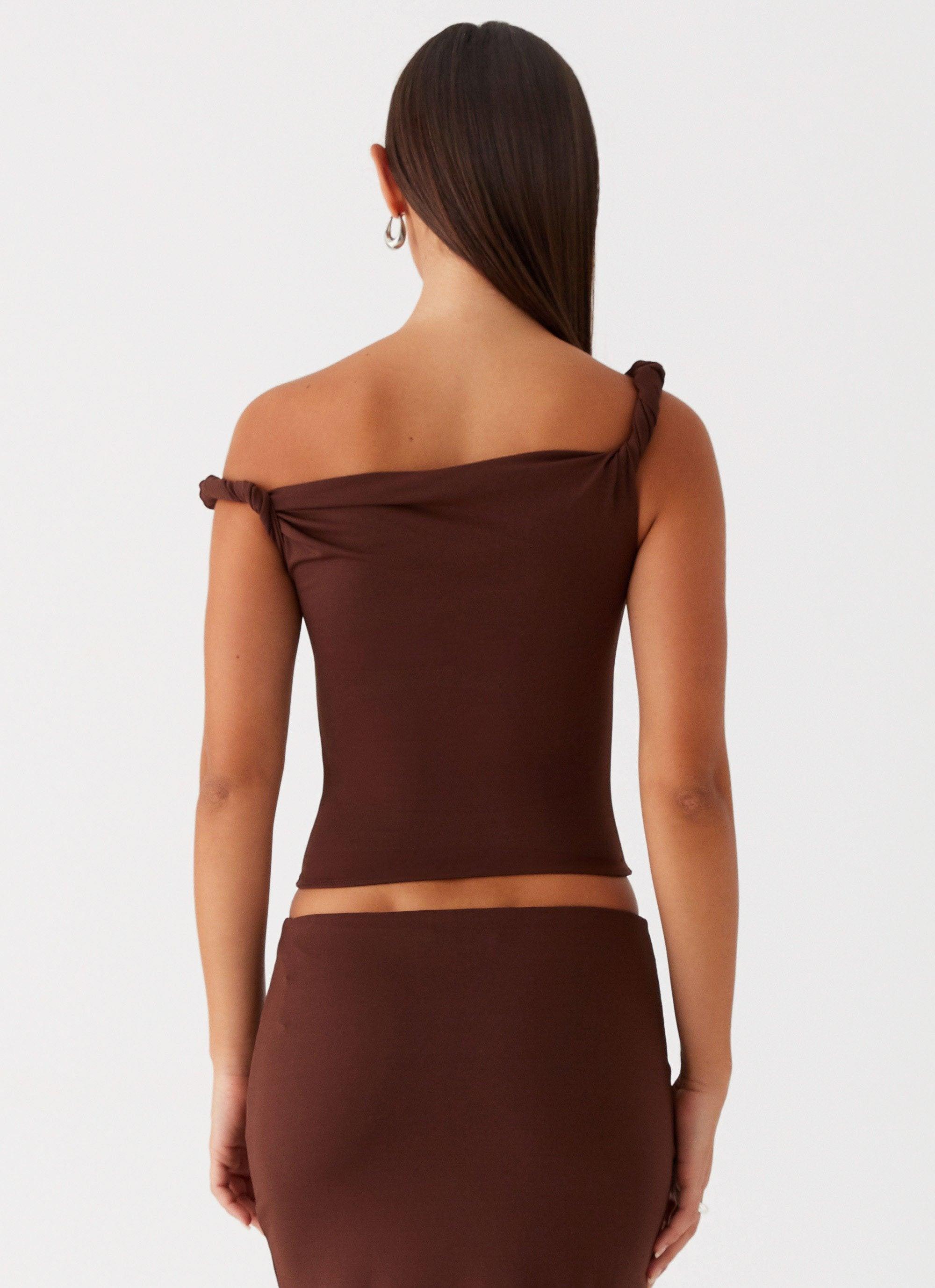 Solace Soul Twist Shoulder Top - Chocolate Product Image