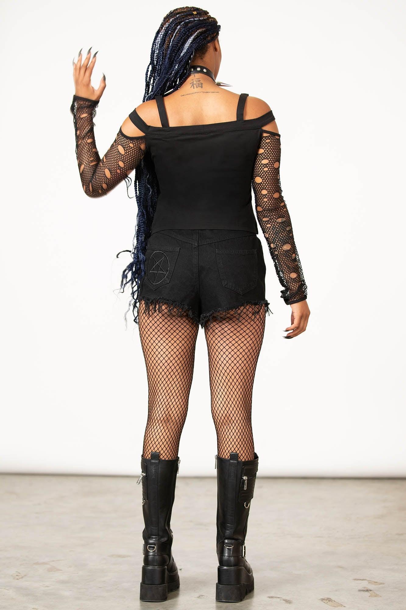 Glitched Fishnet Bardot Top - Resurrect Female Product Image