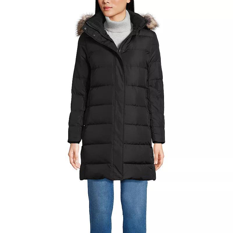 Petite Lands End Down Puffer Faux Fur Trim Hooded Winter Parka Coat, Womens Product Image