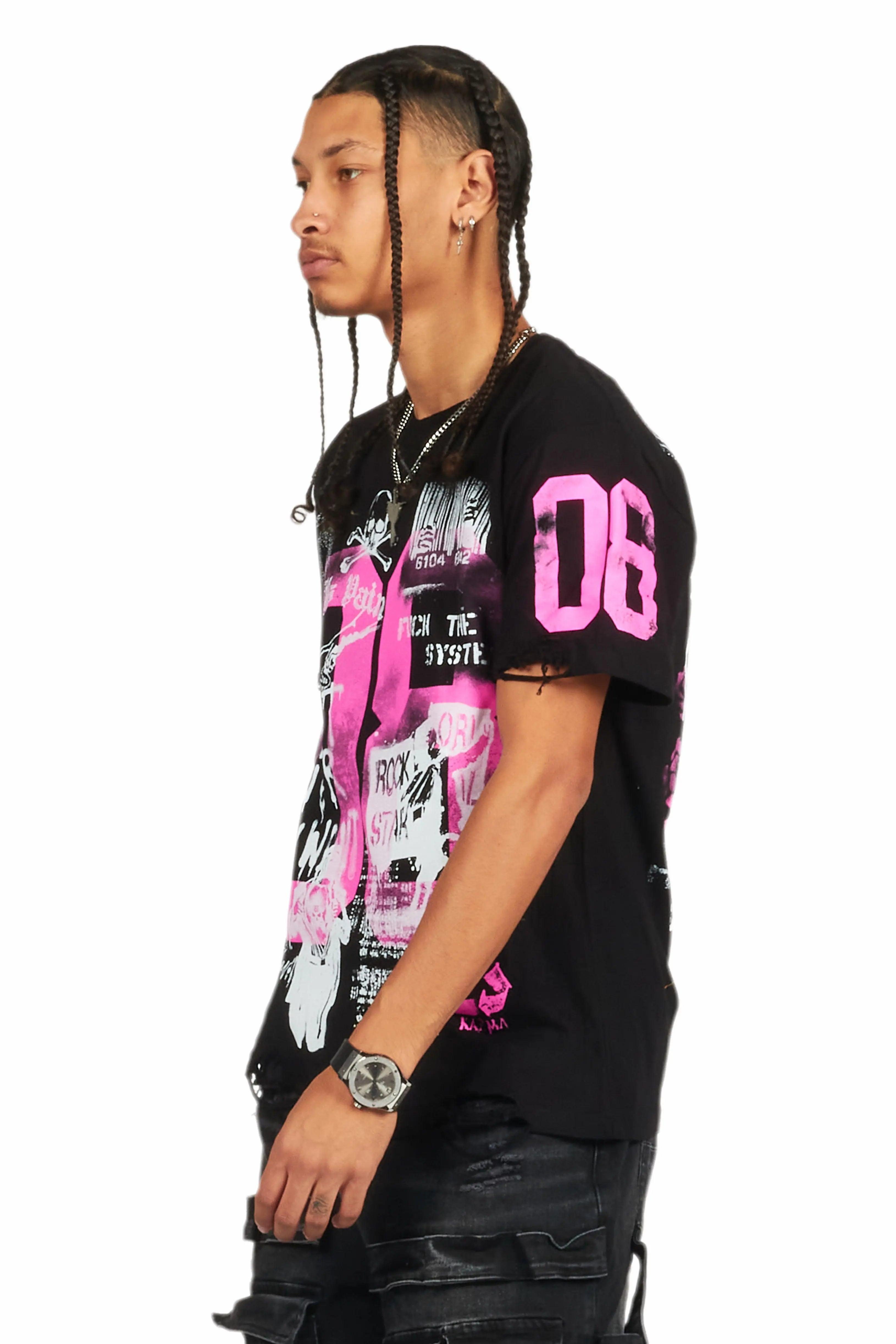 Grill Black/Pink Graphic Oversized T-Shirt Male Product Image