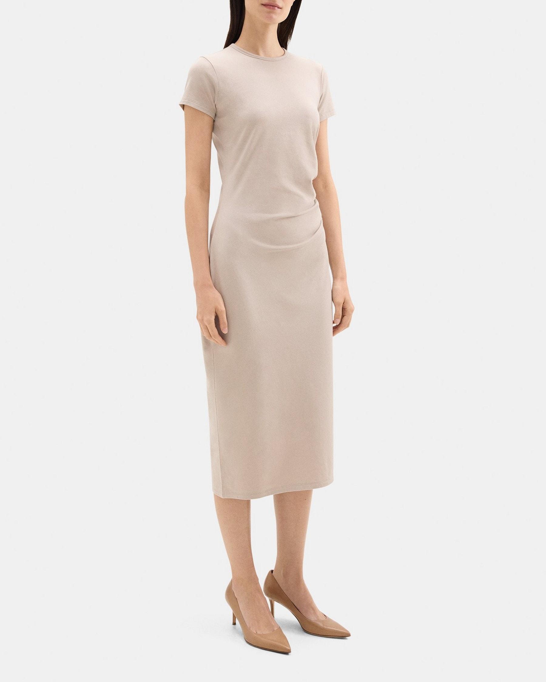 Gathered Dress in Stretch Cotton-Modal Product Image