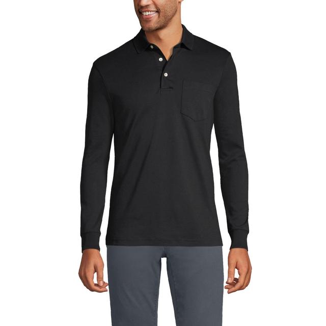 Mens Lands End Classic-Fit Super Soft Supima Pocket Polo Dark Blue Product Image