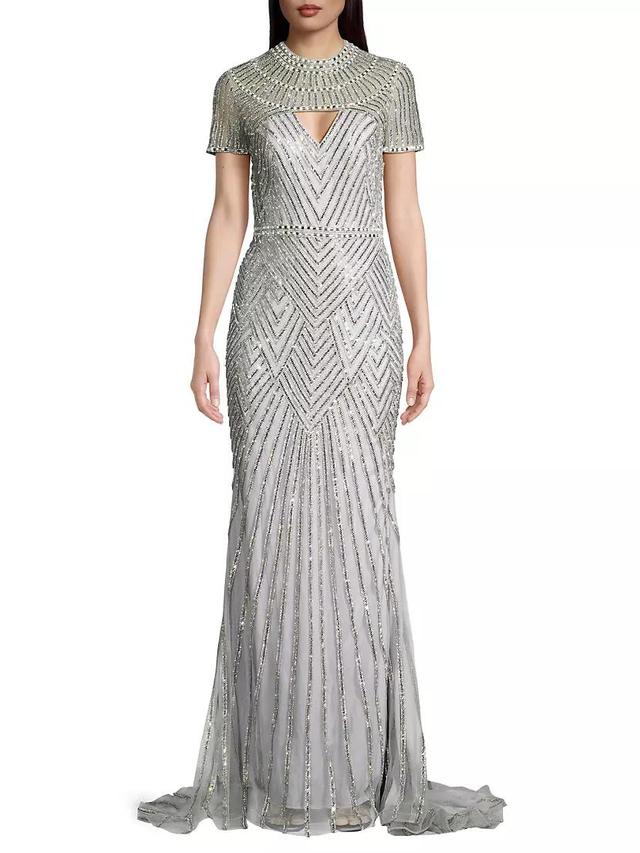 Beaded Short-Sleeve Gown Product Image