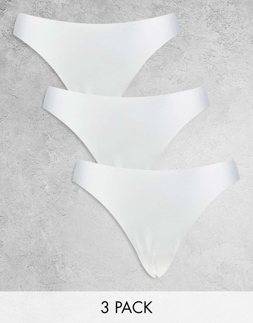 ASOS DESIGN 3 pack no VPL & lace thong in white Product Image