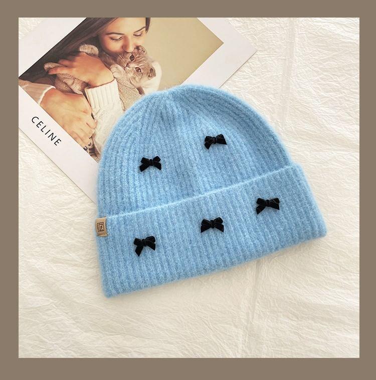 Winter Warm Knitted Beanie With Bowknots Product Image