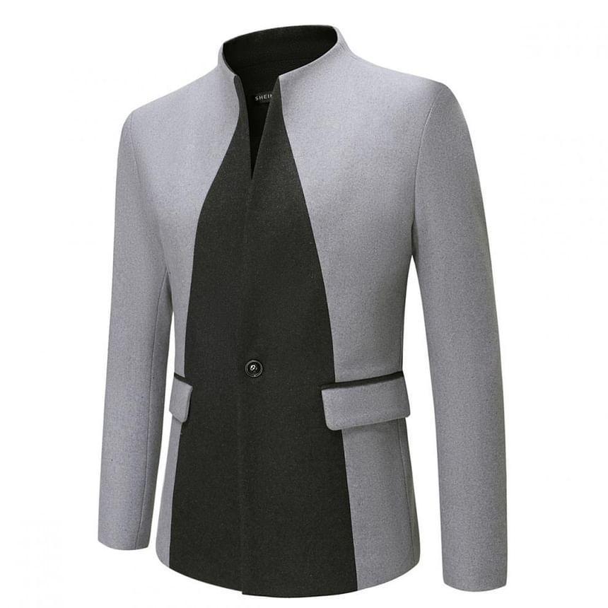 Mock Neck Two Tone Button-Up Jacket Product Image