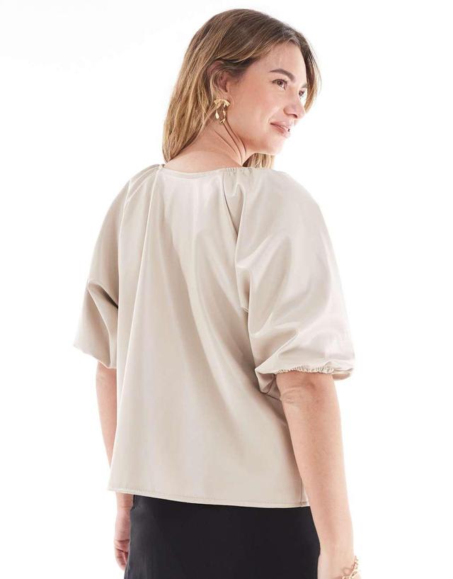 ASOS DESIGN faux leather raglan top in stone Product Image