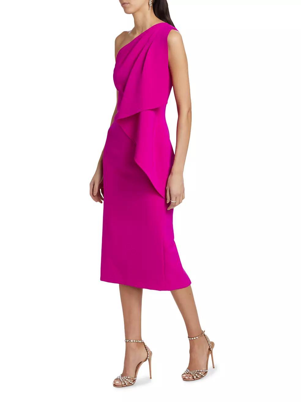 Draped One-Shoulder Midi-Dress Product Image