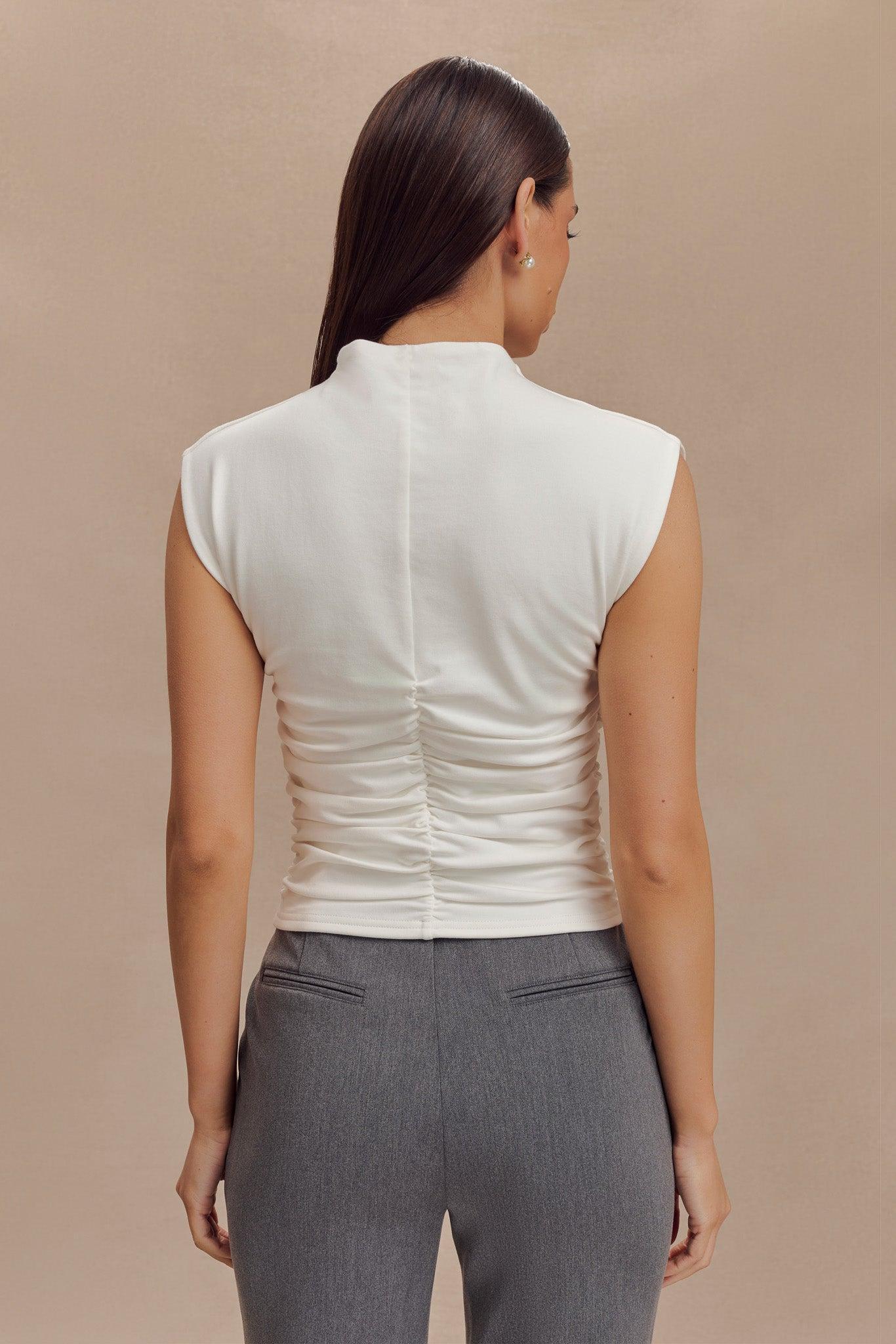 Ellia High Neck Sleeveless Top - White Product Image