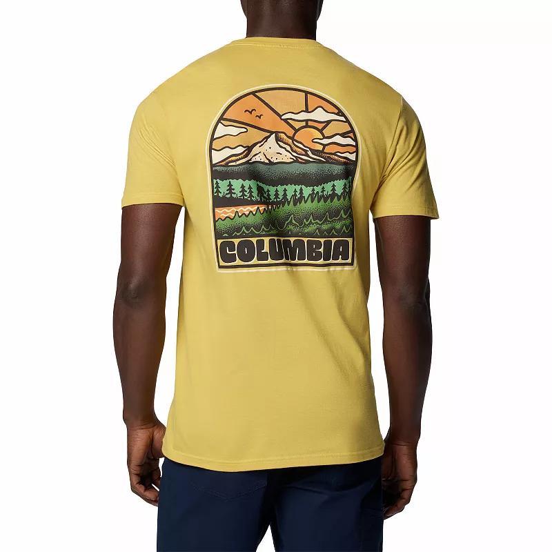 Mens Columbia Outdoor Gear Short Sleeve Graphic Tee Yellow Product Image