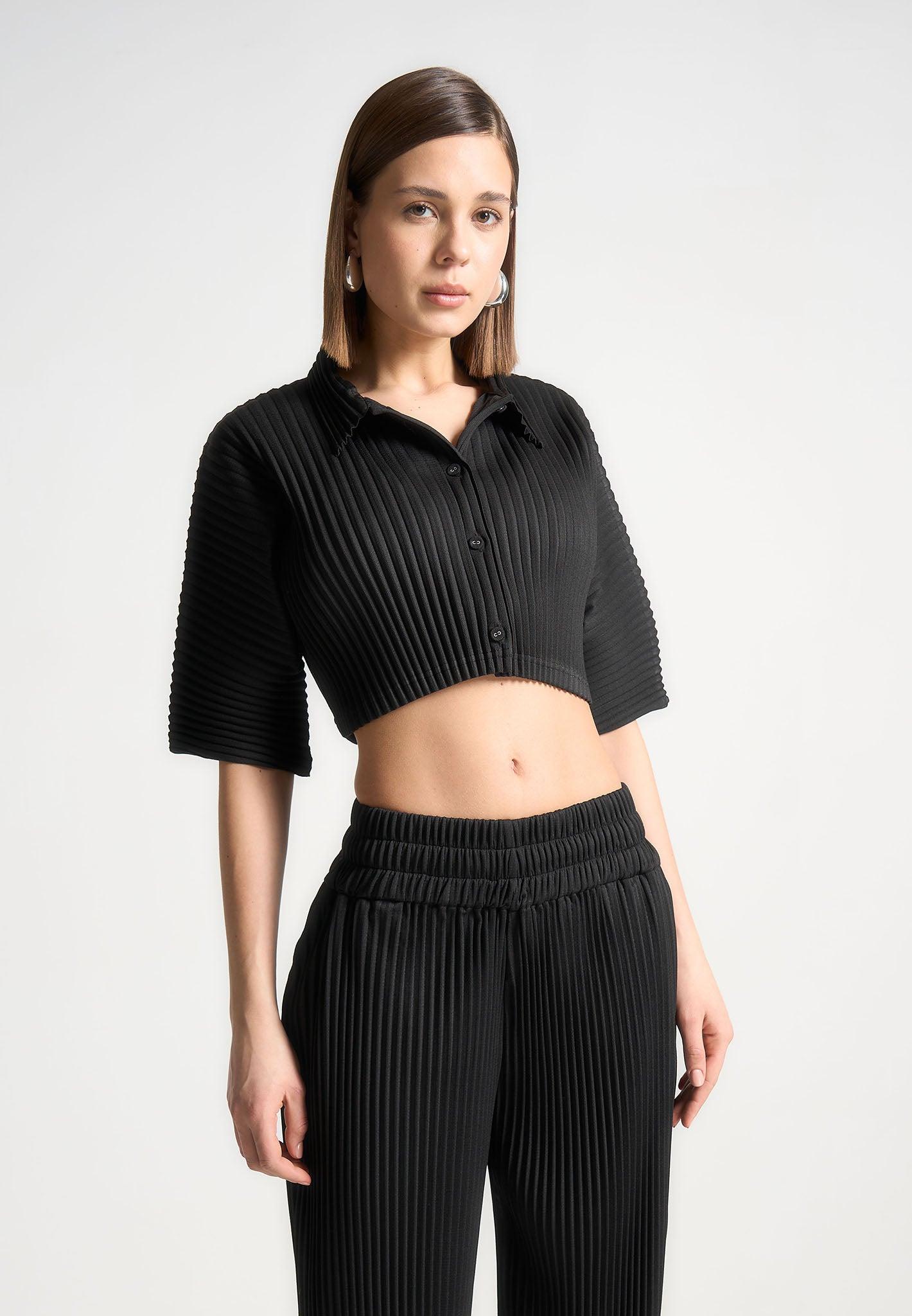 Pleated Cropped Shirt - Black Female Product Image