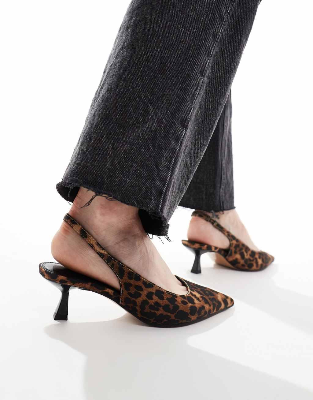 ASOS DESIGN Wide Fit Stroll slingback kitten heel shoes in leopard Product Image