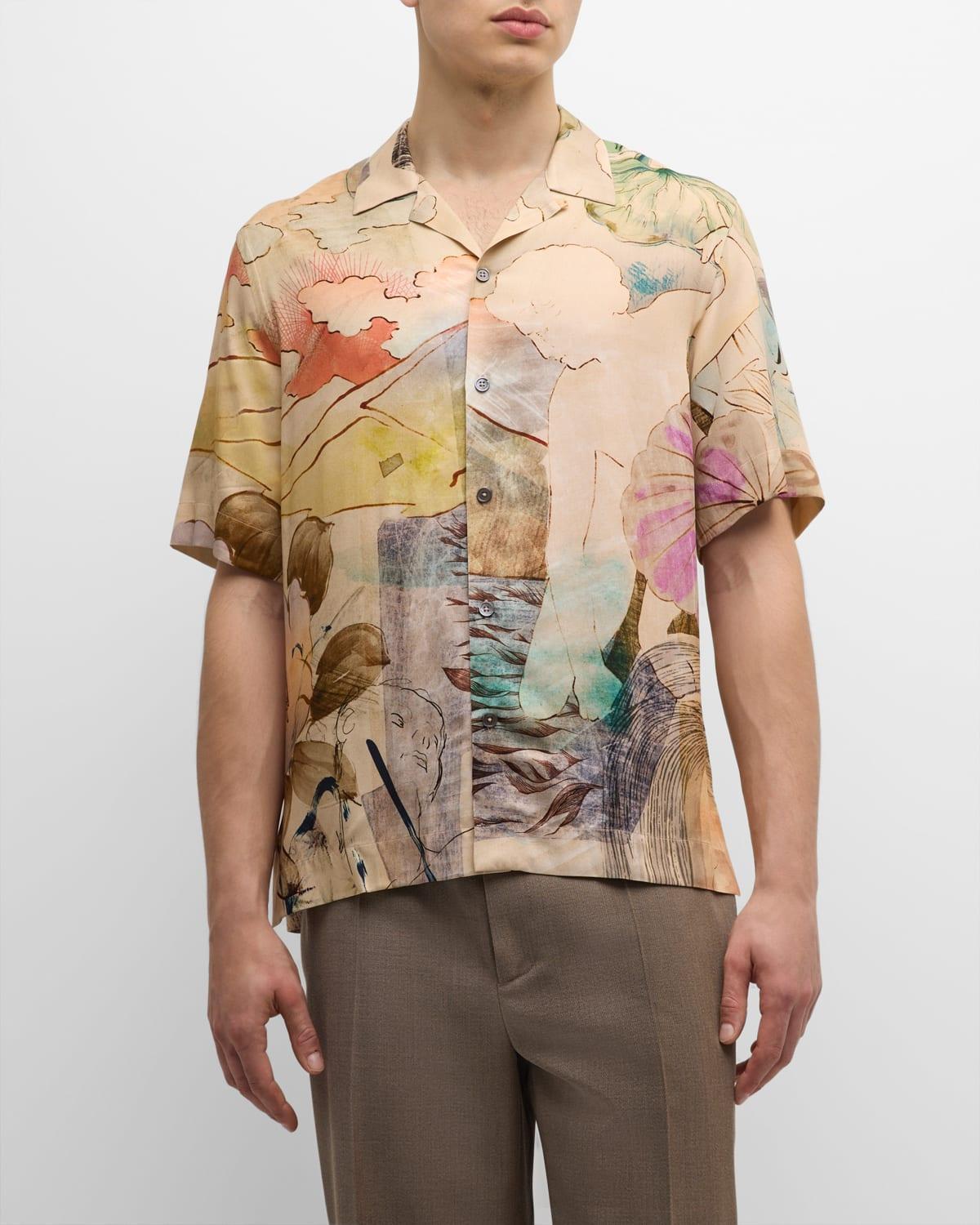 Mens Artwork-Print Camp Shirt Product Image