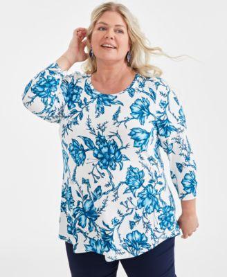 Plus Size Printed Scoop-Neck Top, Created for Macy's Product Image