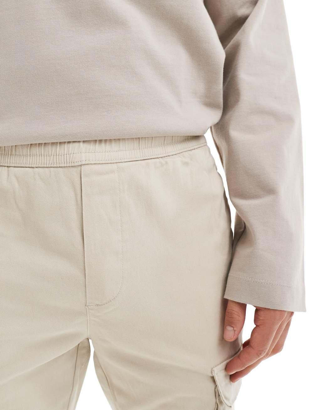 ONLY & SONS tapered fit cargo pants in stone Product Image