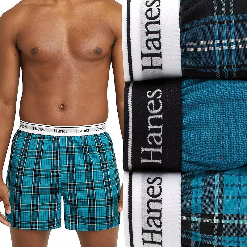 Mens Hanes Originals Ultimate 3-Pack Woven Plaid Boxers Product Image