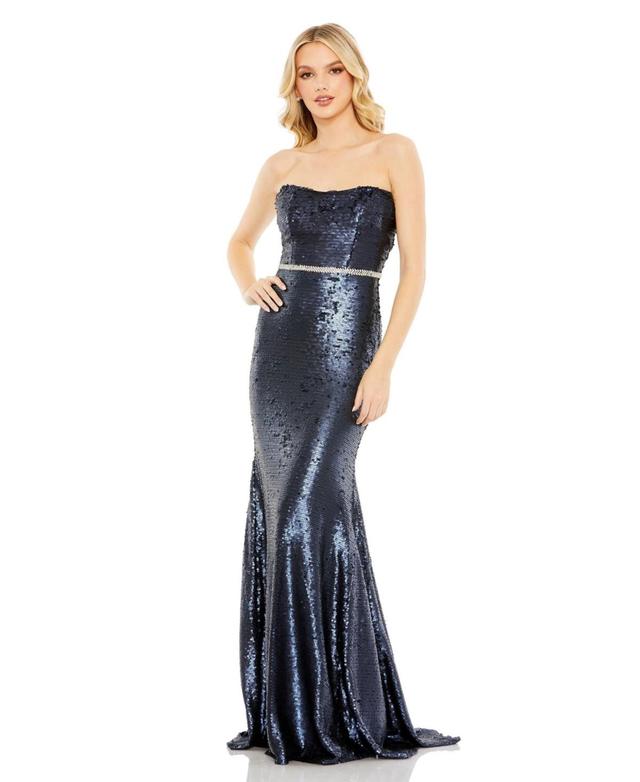 Womens Belted Sequin-Embellished Gown Product Image