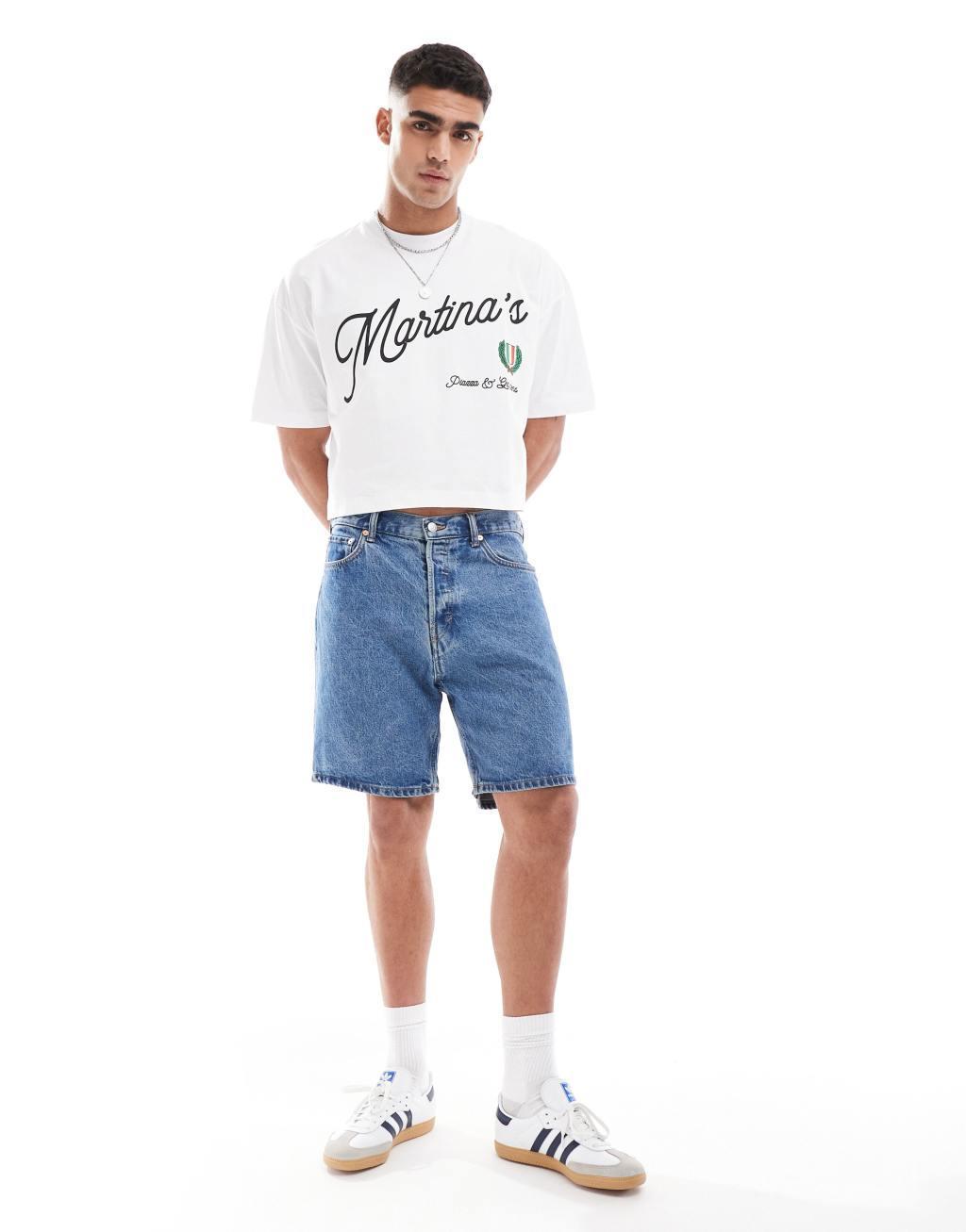 ASOS DESIGN cropped oversized t-shirt in white with print Product Image