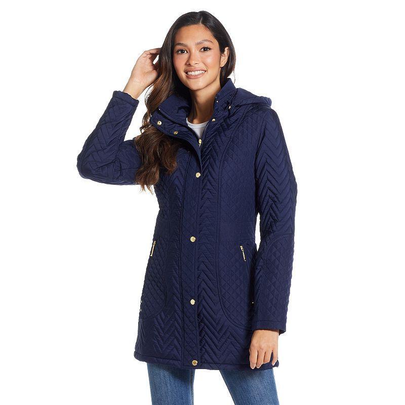 Womens Weathercast Hooded Quilted Walker Jacket Blue Product Image