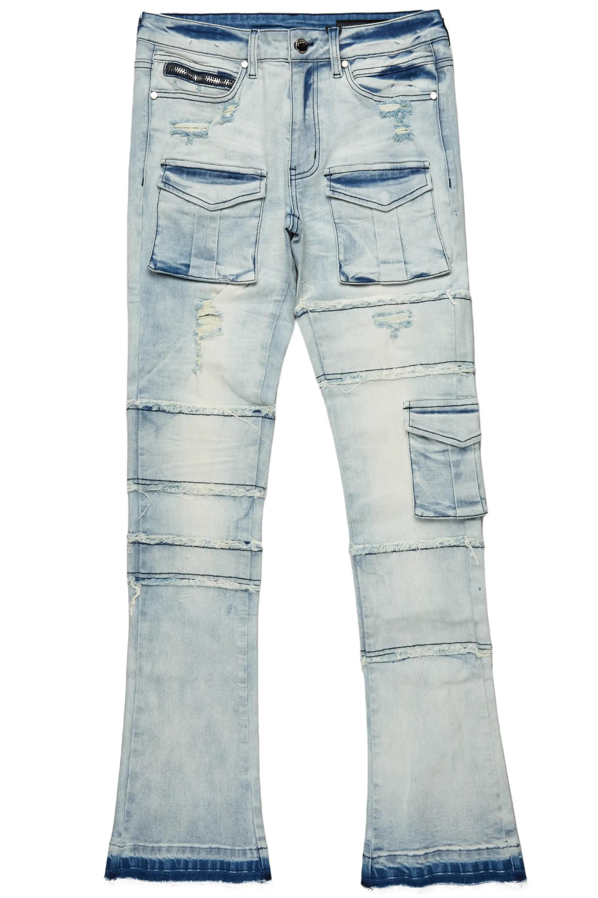 Folant Light Blue Stacked Cargo Flare Jean Male Product Image