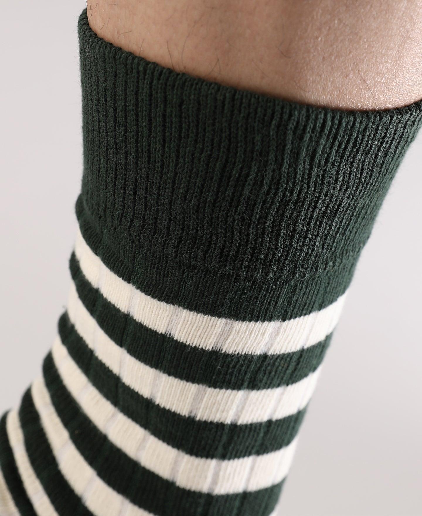 Retro Striped Cotton Socks - Green/White Product Image