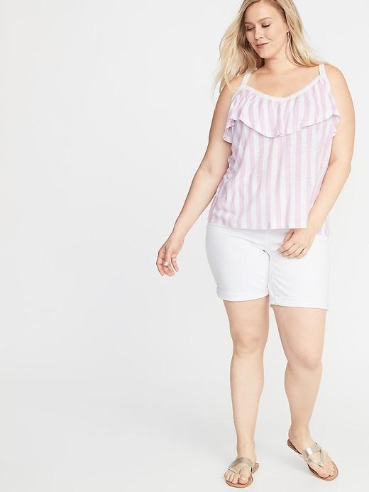 Printed Ruffled Linen-Blend Plus-Size Sleeveless Top Product Image