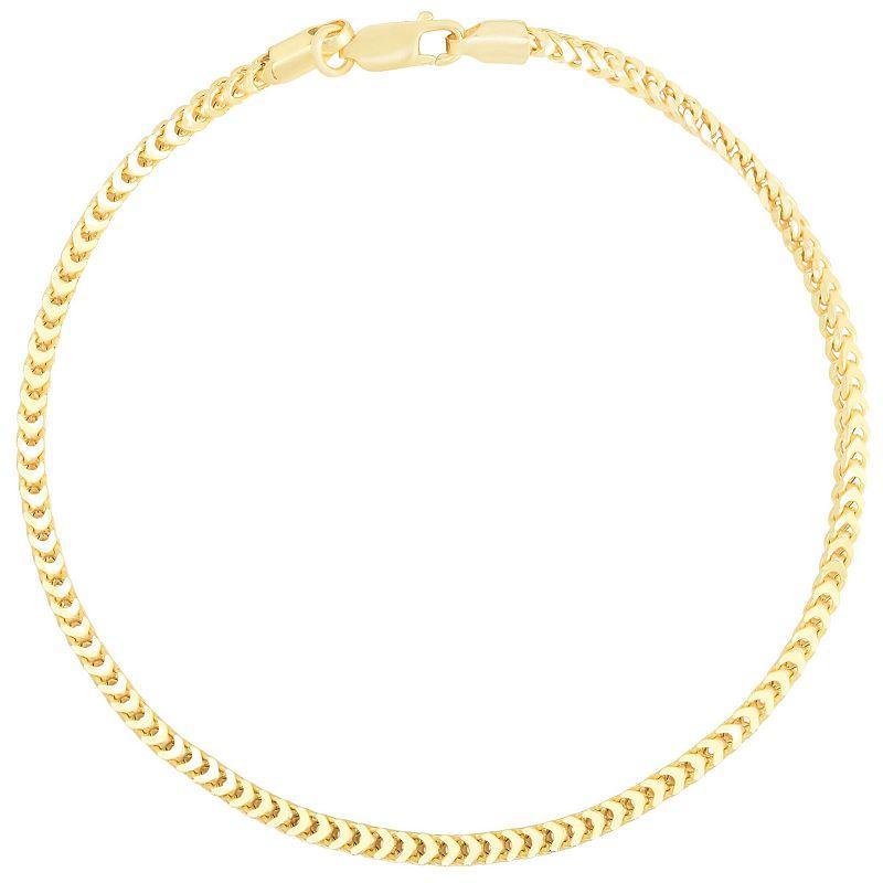 Sunkissed Sterling 14k Gold Over Silver Squared Wheat Chain Anklet, Womens Gold Tone Product Image