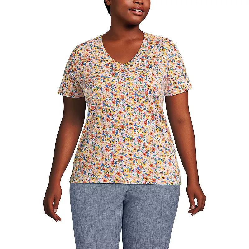 Plus Size Lands End Relaxed-Fit Supima Cotton V-Neck Tee, Womens Soft Brown Product Image