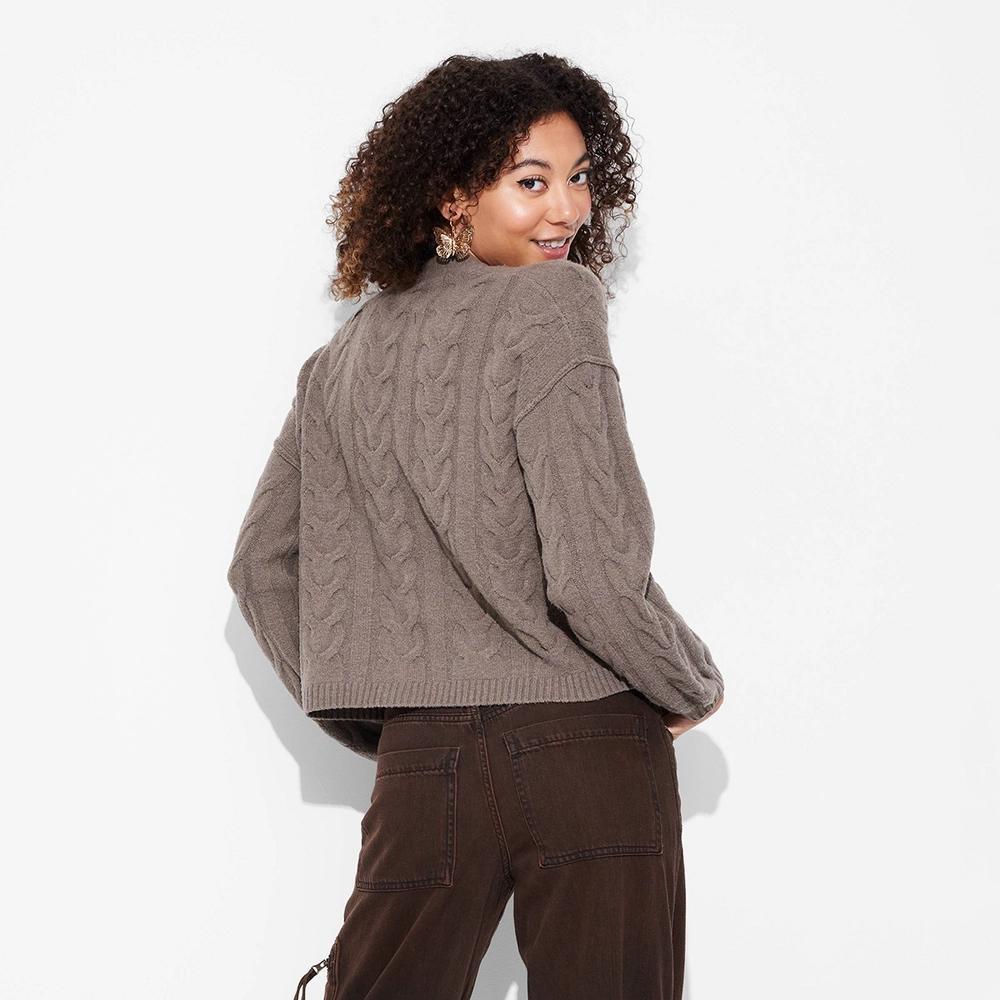 Women's Oversized Cable Sweater Cardigan - Wild Fable™ Pewter XS Product Image