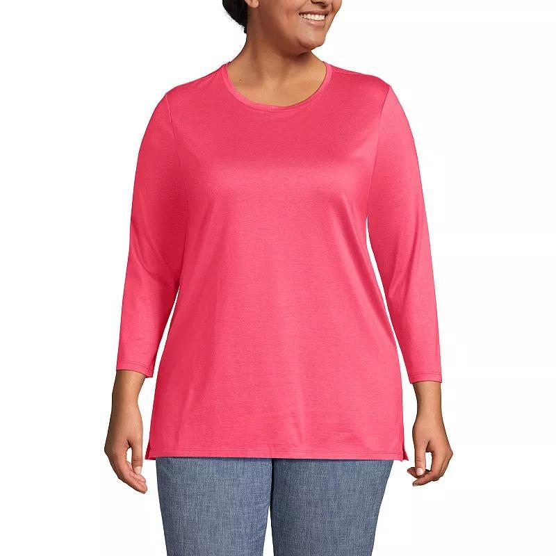 Lands End Womens Plus Size 3/4 Sleeve Cotton Supima Crewneck Tunic Product Image