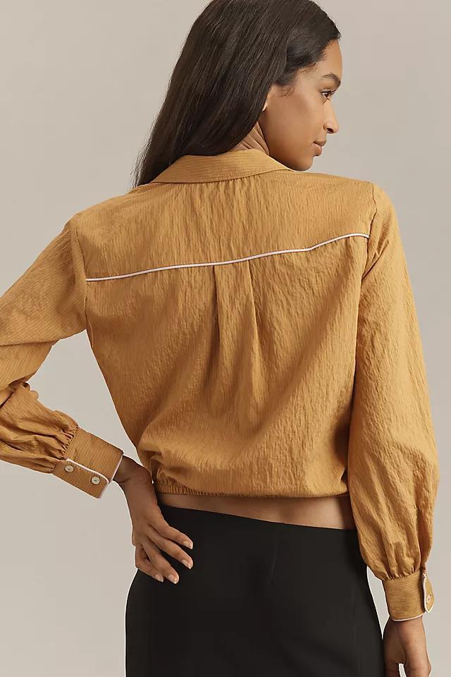 Maeve Long-Sleeve Piped Wrap Blouse Product Image