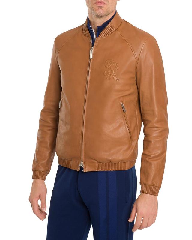 Mens Leather Bomber Jacket Product Image