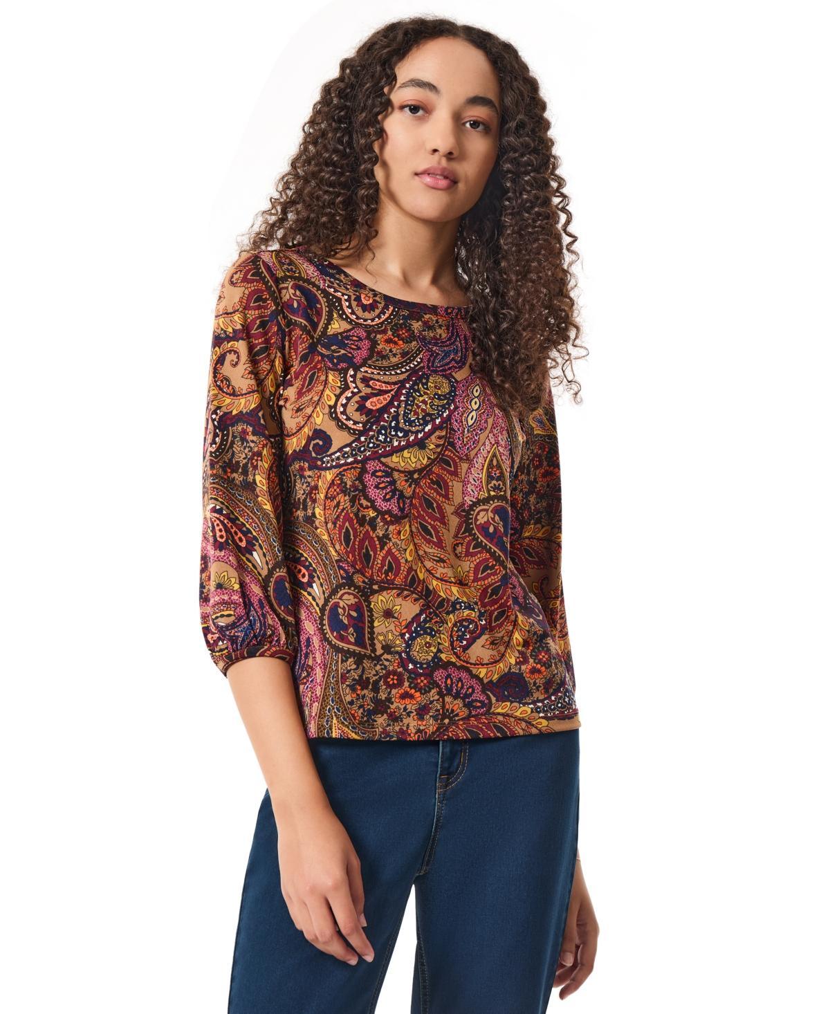 Jones New York Womens Paisley-Print Moss Crepe 3/4-Sleeve Top Product Image