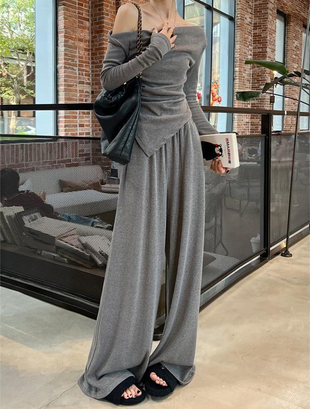 Elastic Waist Melange Wide Leg Pants (Various Designs) Product Image