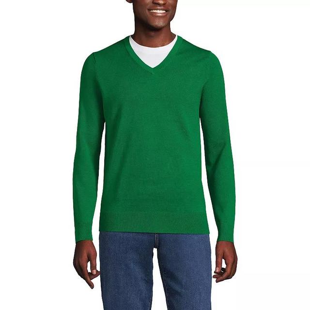 Mens Lands End Fine Gauge Cotton V-Neck Sweater Product Image