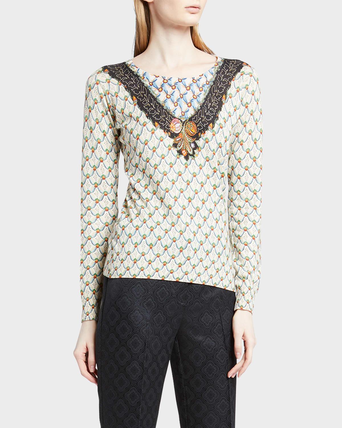 Cashmere-Blend Patterned Crewneck Top product image