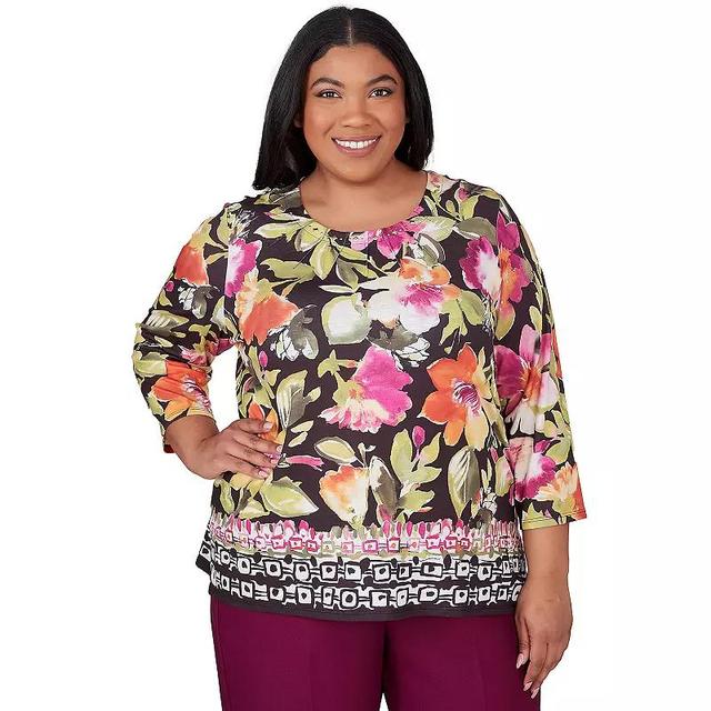 Plus Size Alfred Dunner Bold Floral Geometric Border Top, Womens Product Image