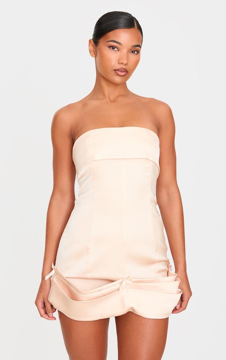 Champagne Satin Bow Detail Bodycon Dress product image