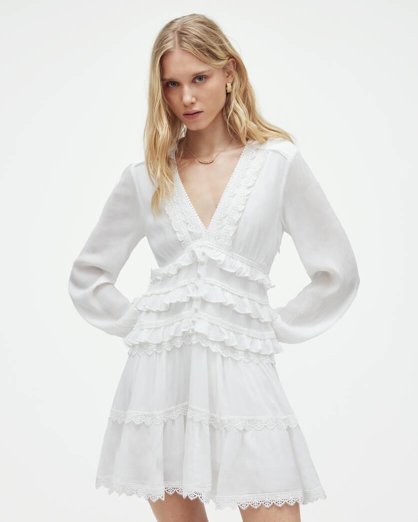 AllSaints Zora V-Neck Ruffled Mini Dress Product Image